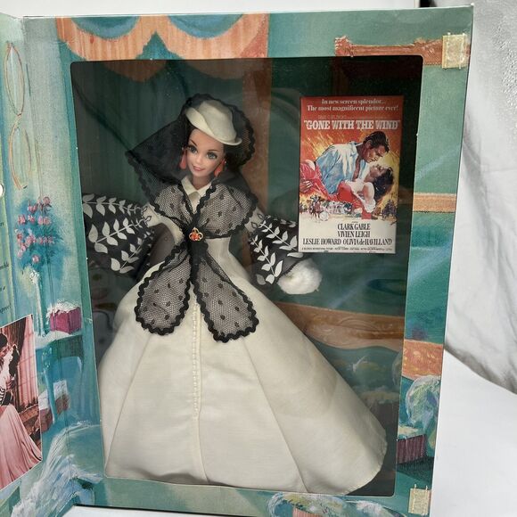 Gone With The Wind Scarlet O' Hara Barbie DOLL White & Black DRESS NRFB - Picture 1 of 7